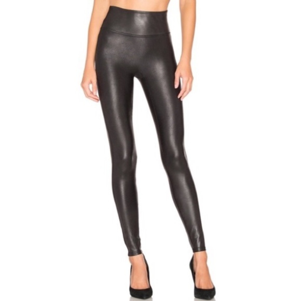 Spanx Faux Leather Leggings Power Waistband 2437Q